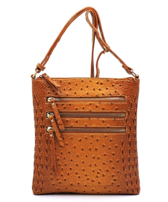 Ostrich Croc Multi Zipper Crossbody Bag OS093 MUSTARD
